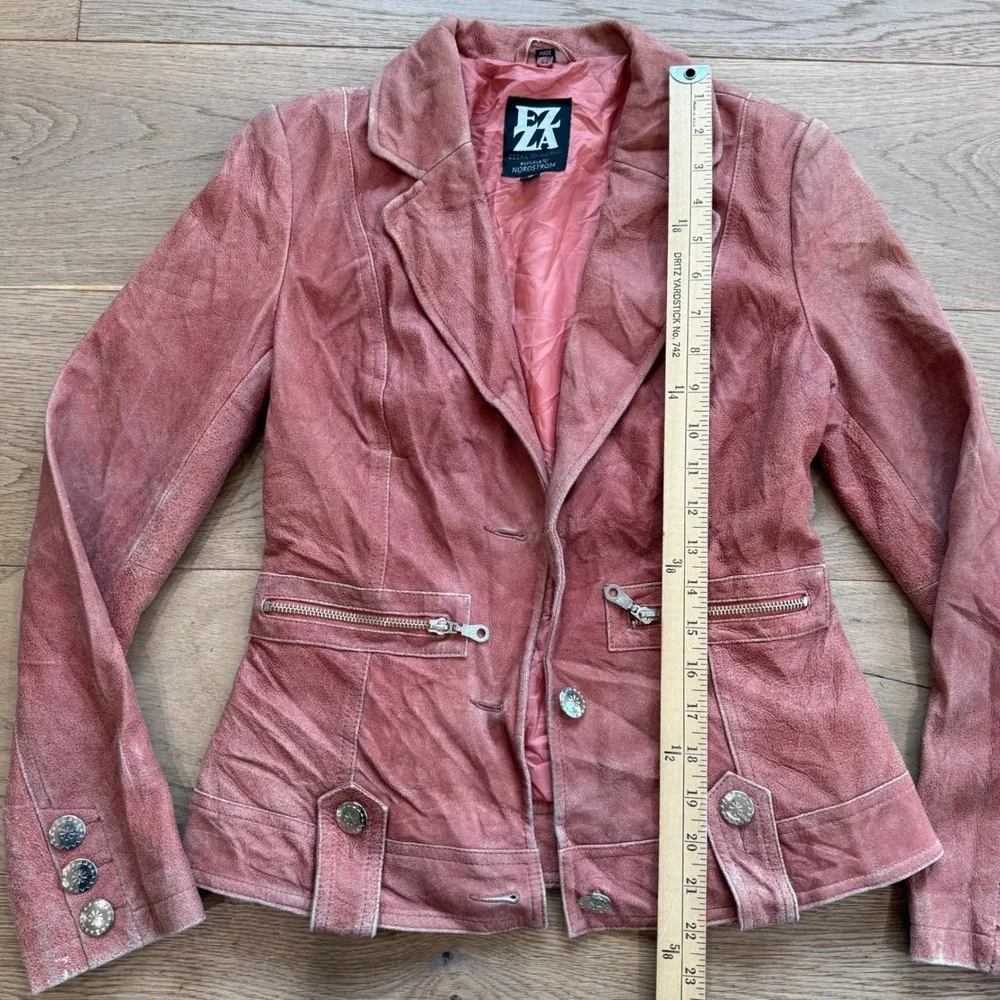EZZA Michael Hoban‎ Pink Leather Blazer Jacket Zipper Detail Small
